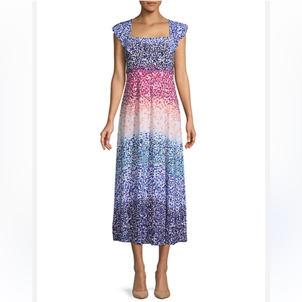 JULIA JORDAN Ruffle Flutter Sleeve Tie Back Confetti Dot Midi Long Dress Sz 10